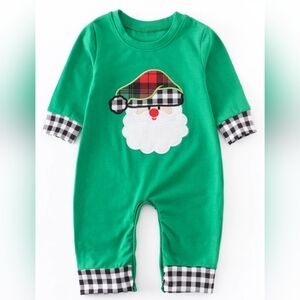 Baby Boy or Girl Buffalo Plaid Santa Christmas Romper NWOT